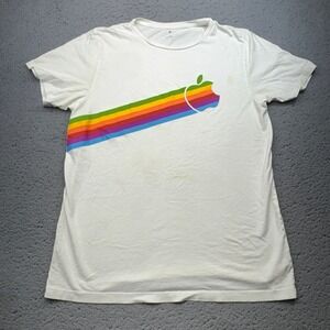 Apple Shirt Mens Medium White Rainbow‎ Logo Vintage Style Collector Graphic